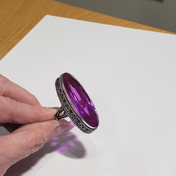 Rubellite ring, 925 silver pink rubellite vintage ring - Picture 9 of 12